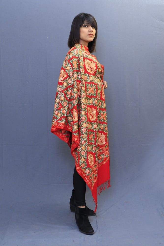 Red Colour Stole With kashmiri Embroidery Compliments