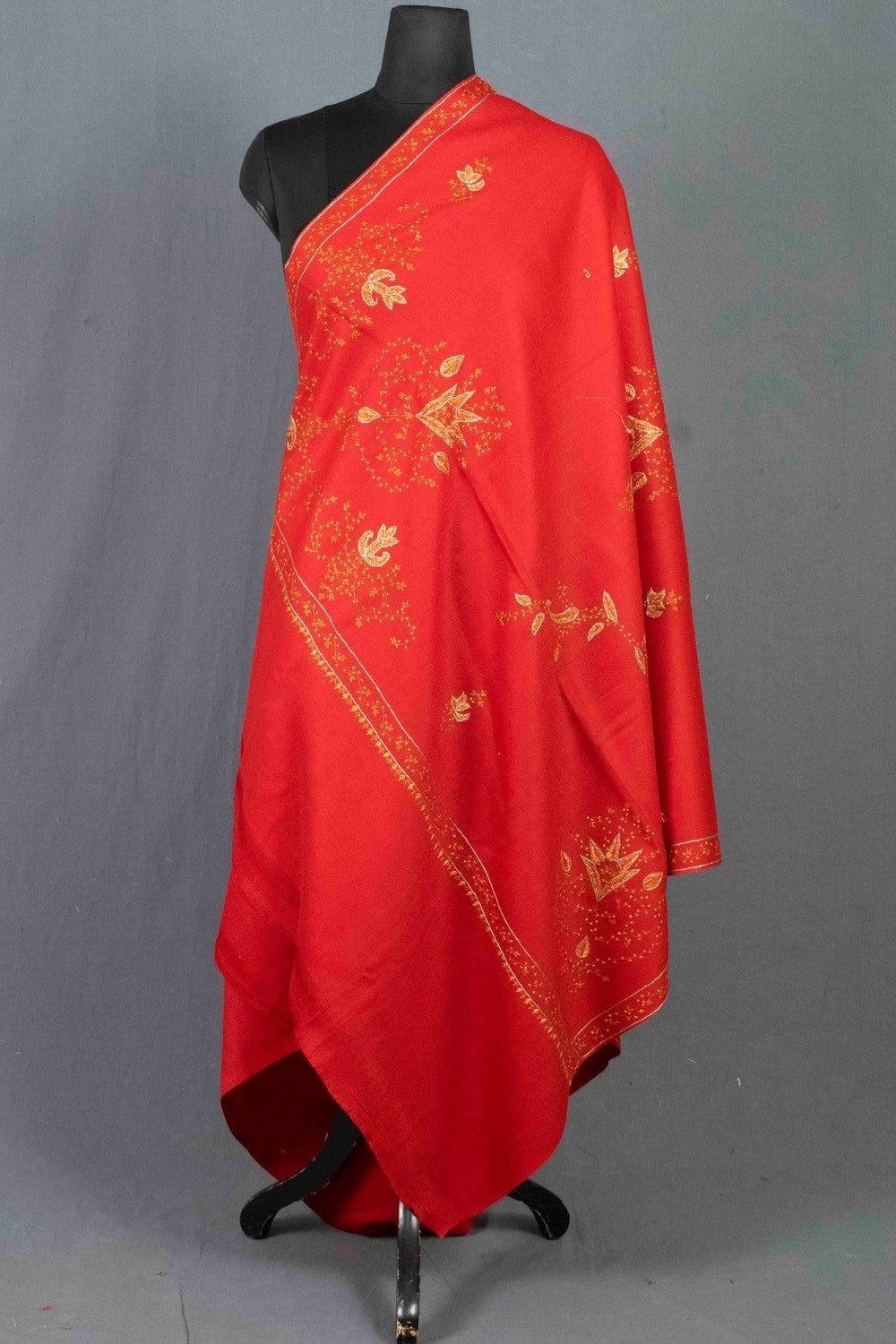 Reddish Maroon Colour Sozni Shawl Emblished With Designer