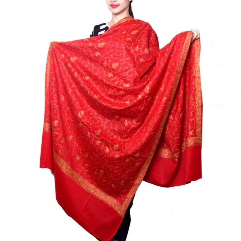 Rosy Red Color Jamawar Sozni Work Embroidered Shawls
