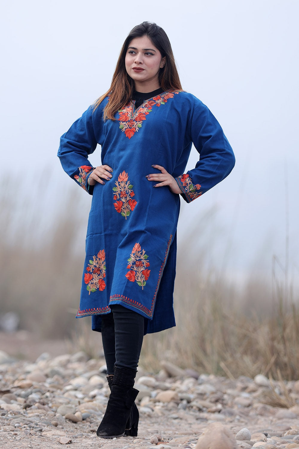 Royal Blue Color Aari Work Embroidered Kurti With New