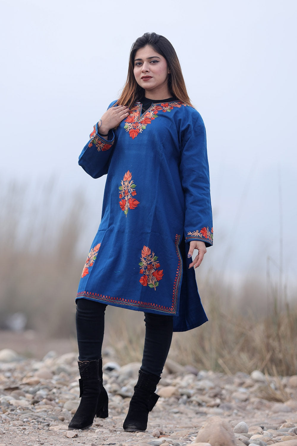 Royal Blue Color Aari Work Embroidered Kurti With New