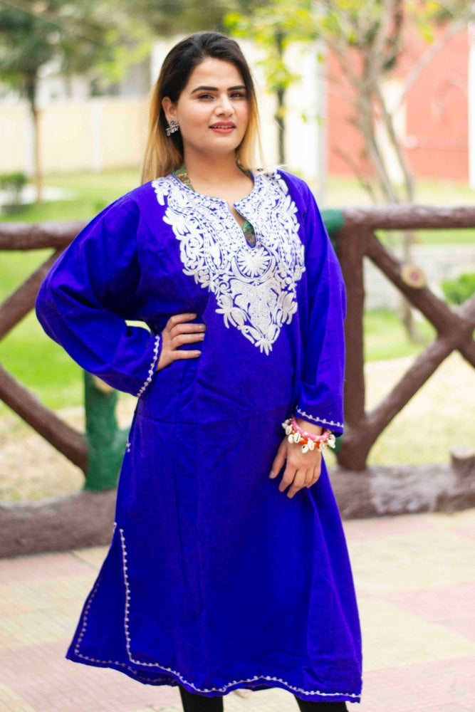 Royal Blue Color Kashmiri Zari Work Embroidered Phiran