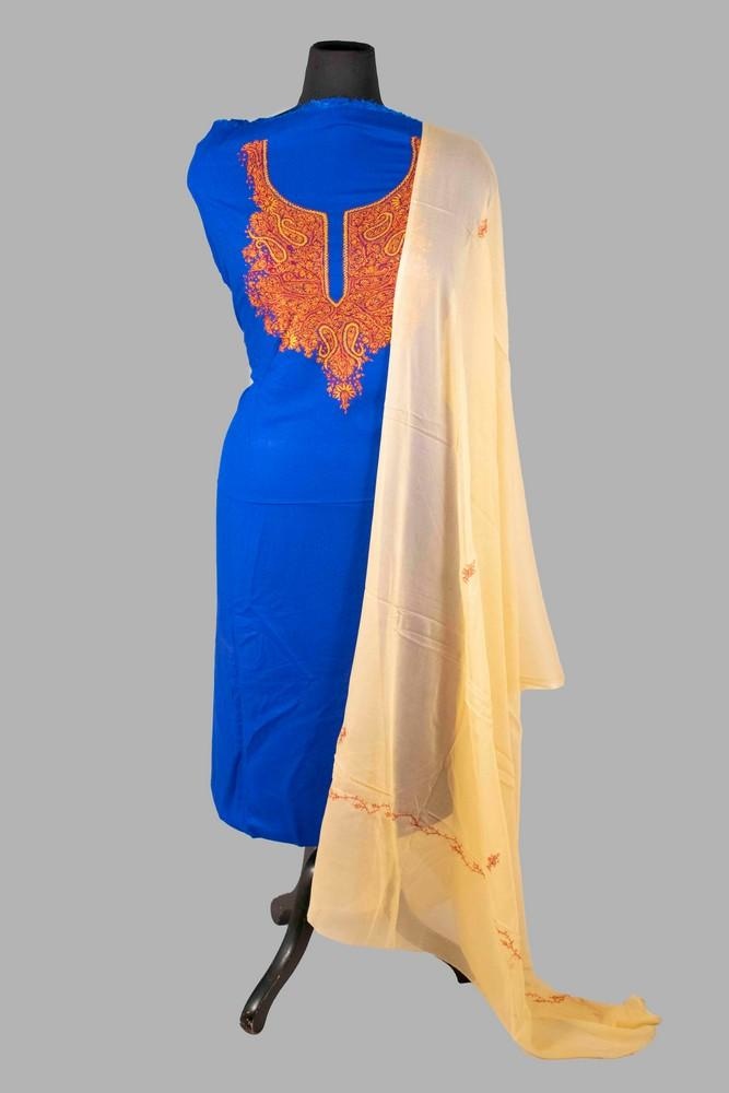 Royal Blue Color Rayon Cotton Sozni Work Unstitched Suit