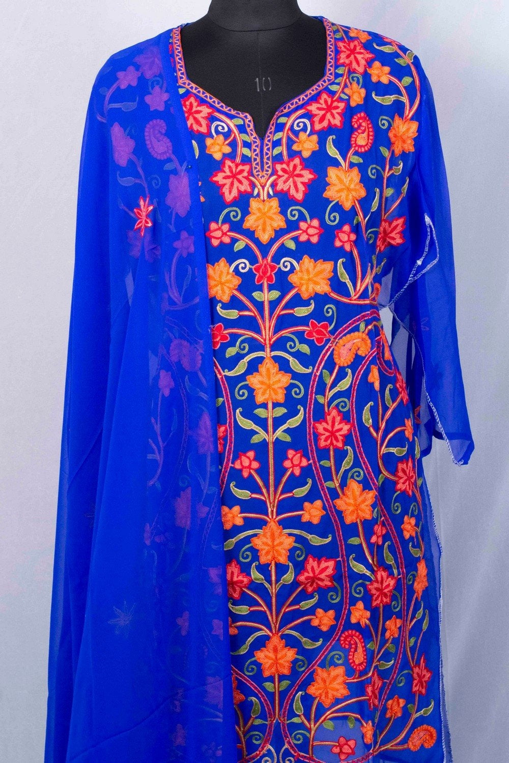 Royal blue Colour Aari Work Neck Kurti With Thread