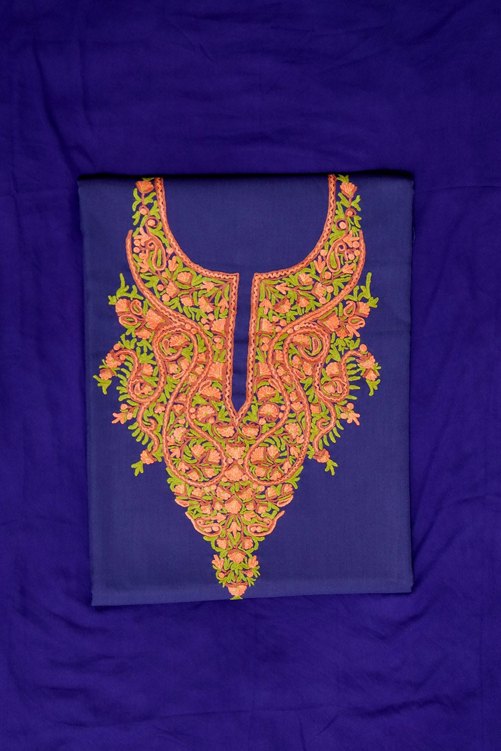 Royal Blue Colour Cotton Suit With Beautiful Kashmiri