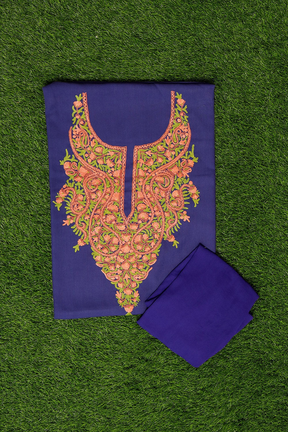 Royal Blue Colour Cotton Suit With Beautiful Kashmiri