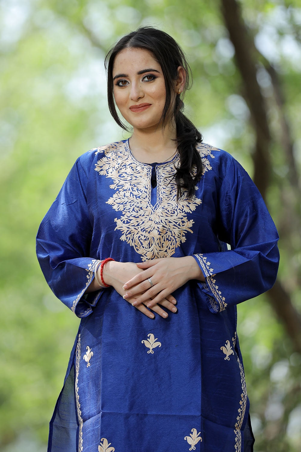 Royal Blue Colour Rayon Silk Kurti With Beautiful Aari