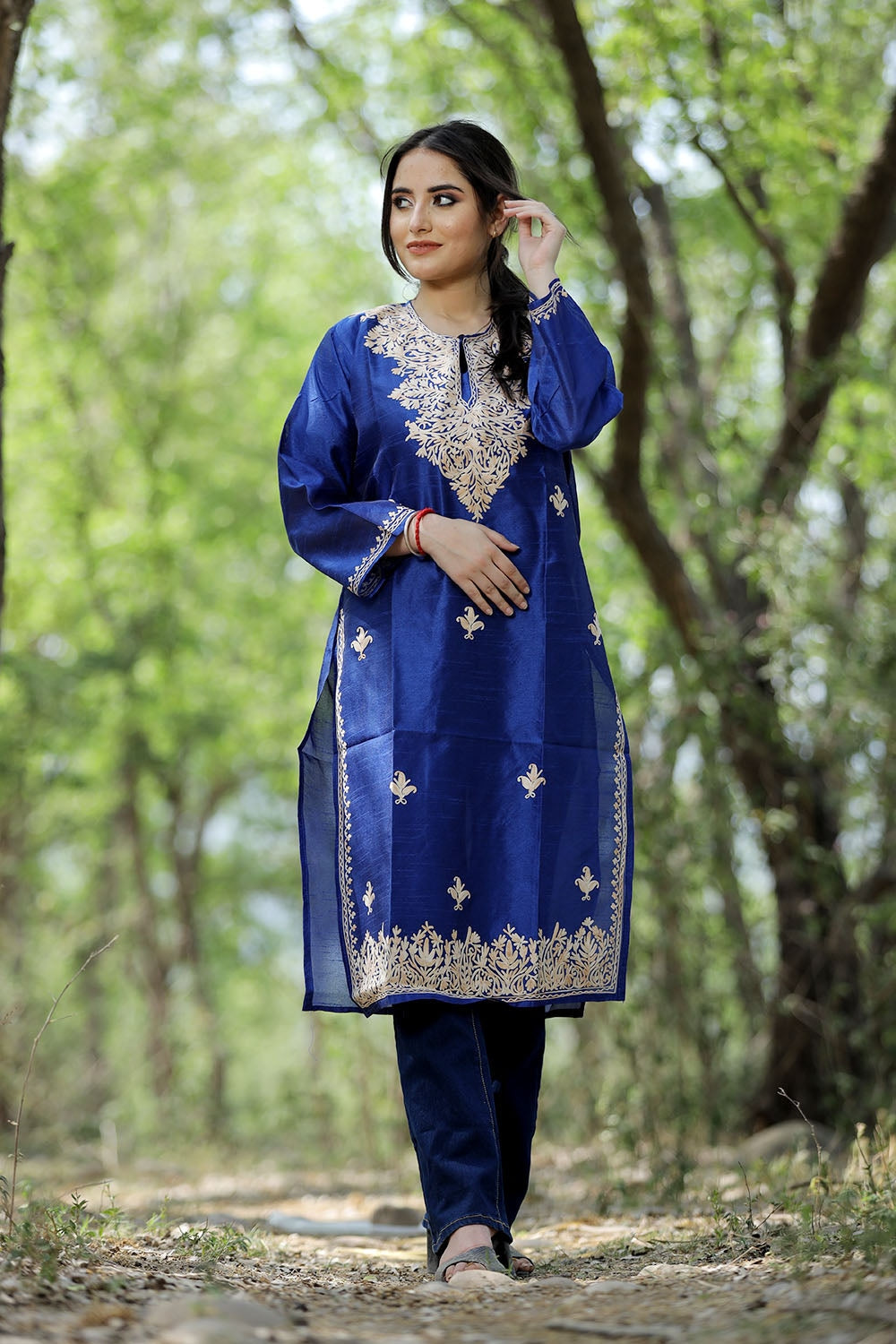 Buy TRENDMALLS Womens Rayon Silk Neck Embroidrey Stitched Pleated Kurta Kurti for Women Morpeach Small Teal Blue at Amazonin