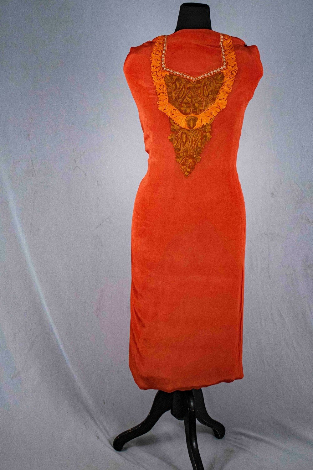 Rust Color Crepe Fabric Kashmiri Embroidered Designer Suit