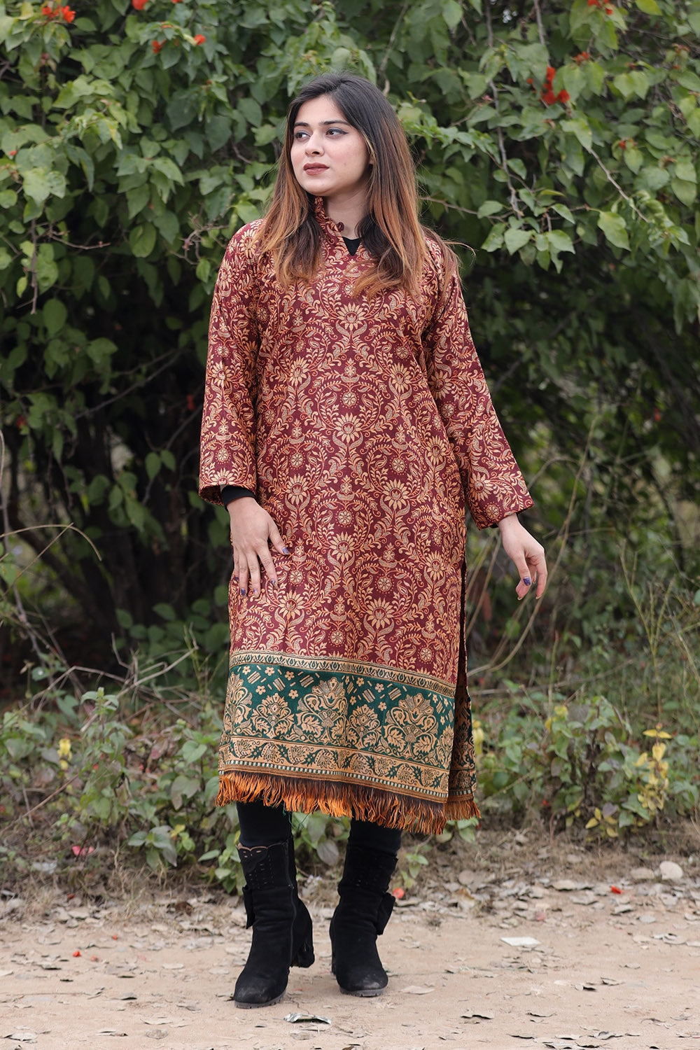 Rust COLOUR KASHMIRI WOVEN KURTA WITH NEW DESIGNER PAISLEYS