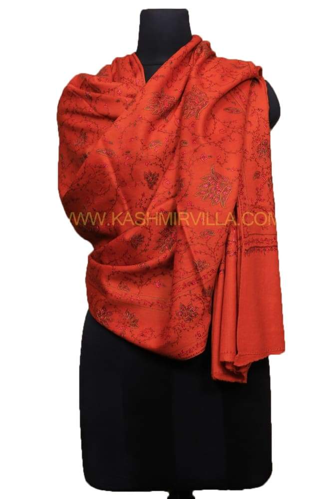 Rust Colour Shawl With Sozni Work Allover Jaal Is Vibrant