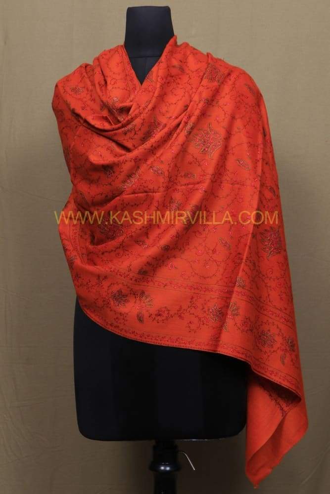Rust Colour Shawl With Sozni Work Allover Jaal Is Vibrant