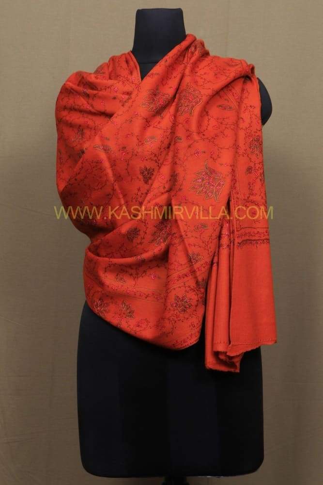 Rust Colour Shawl With Sozni Work Allover Jaal Is Vibrant