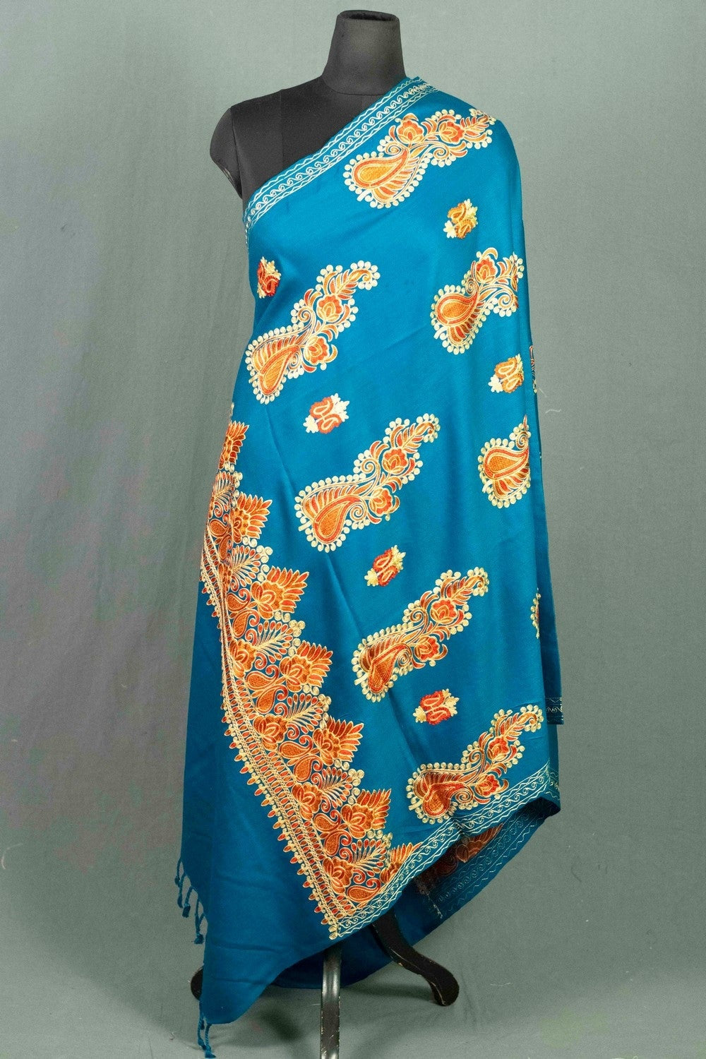 Sea Green (greenish blue) Colour Kashmiri shawl Four Sided