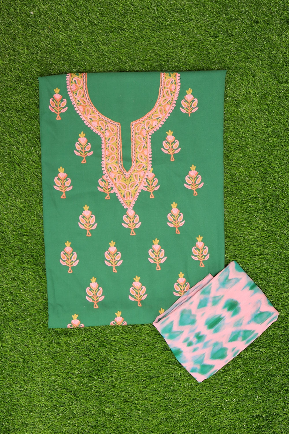 Sober Grape Green Colour Cotton Suit With Beautiful