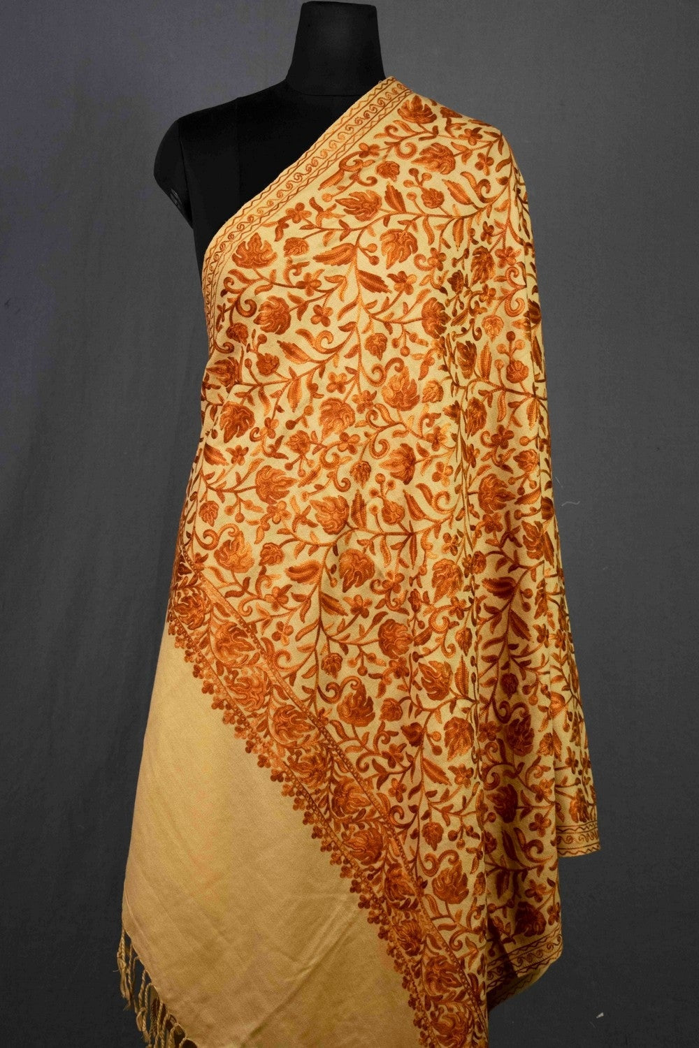 Steady Beige & Brown Colour Chinar Embroidered Kashmiri