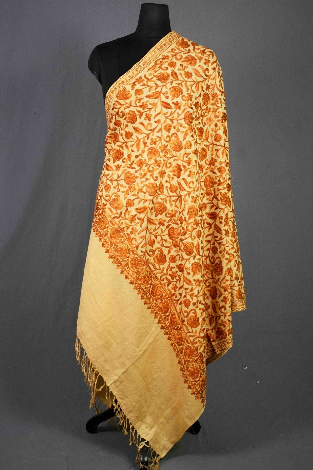 Steady Beige & Brown Colour Chinar Embroidered Kashmiri