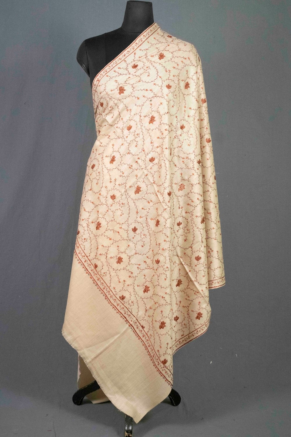 Steady Beige Colour Sozni Shawl Emblished With Designer Over
