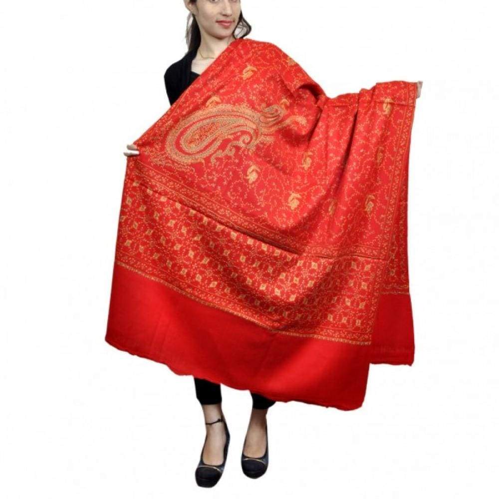 Stunning Red Color Kashmiri Work Embroidered Shawl Enriched