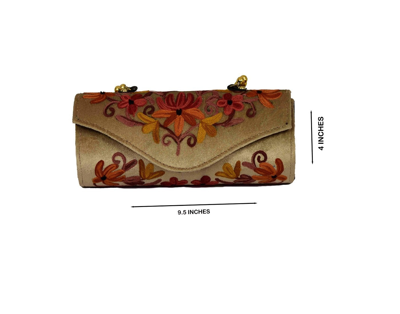 Suede Beige Color Kashmiri Embroidered Hand Clutch