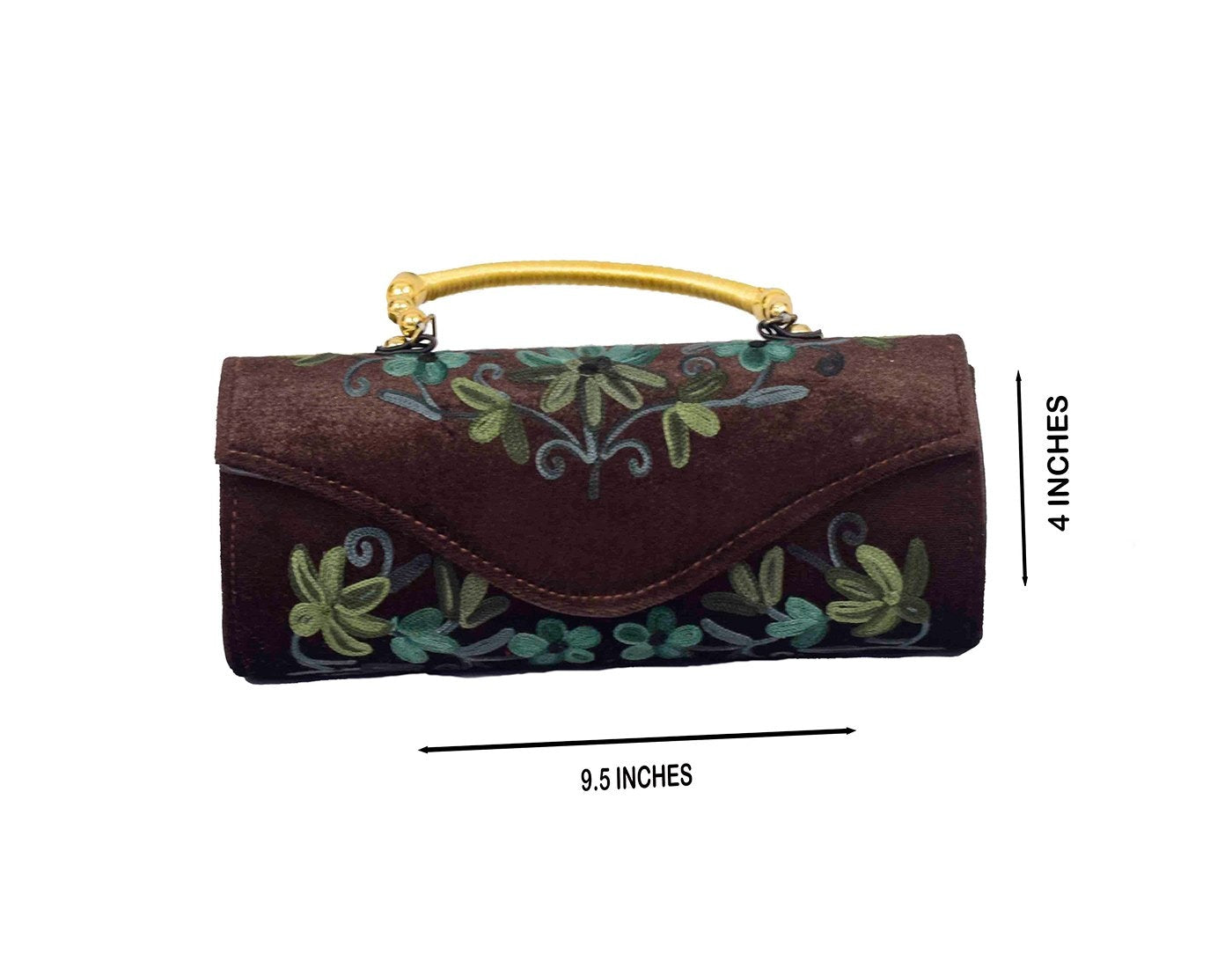 Suede Brown Color Kashmiri Embroidered Hand Clutch