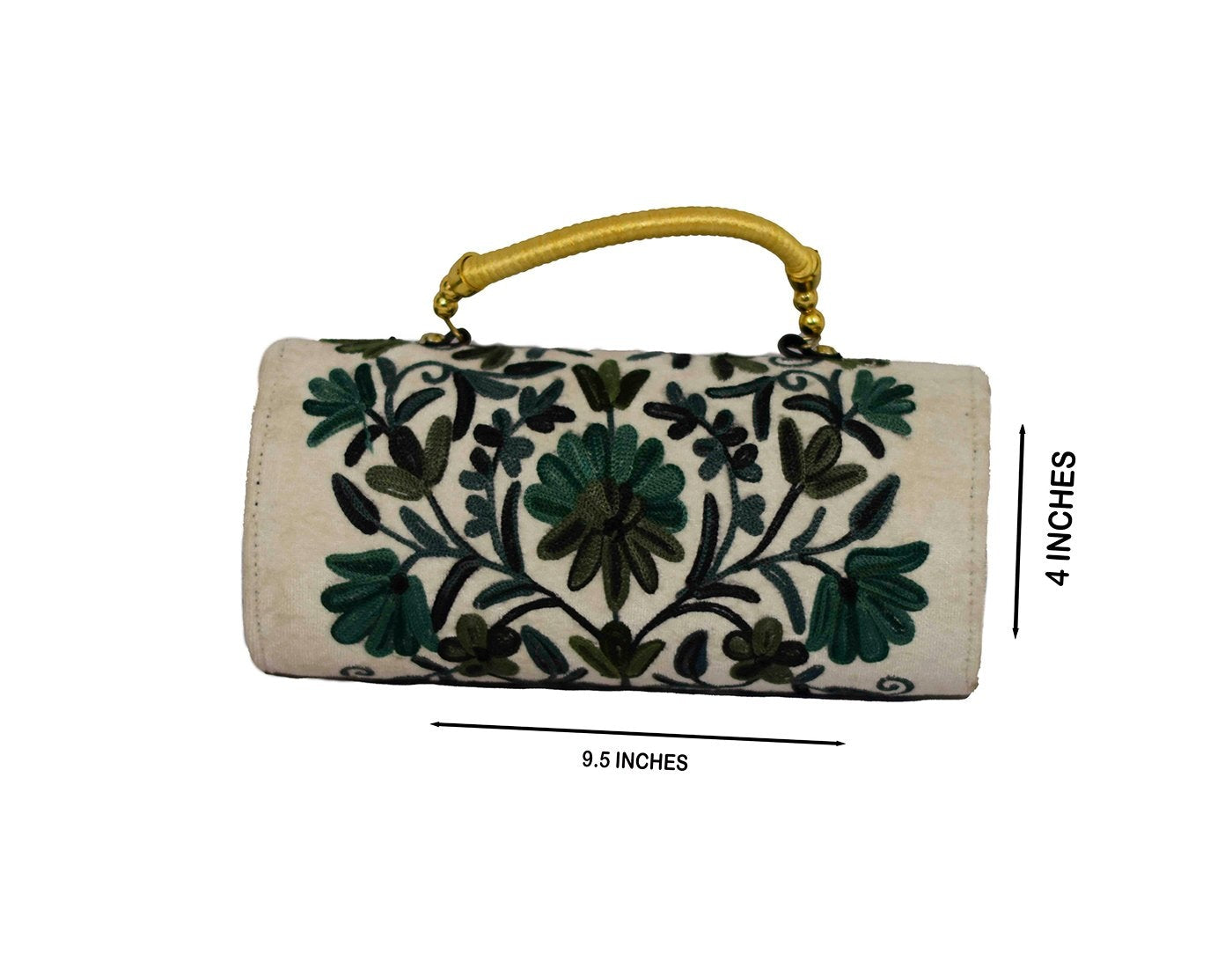 Suede White Grey Color Kashmiri Embroidered Hand Clutch