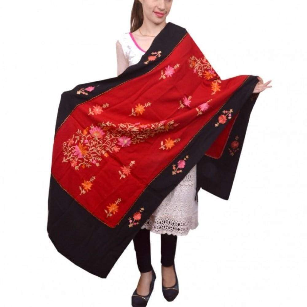 Superb Colour Contrast With Royal Red And Black Pashmina