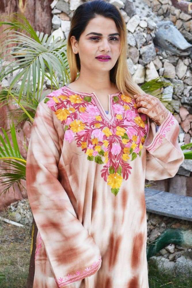 Tie-Dye Color Aari Work Embroidered Phiran Enriched