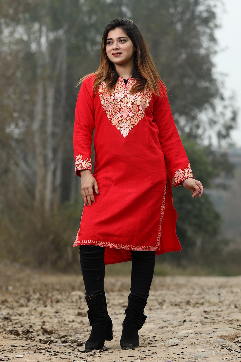 Traditional Red Color Aari Work Embroidered Kurti With New