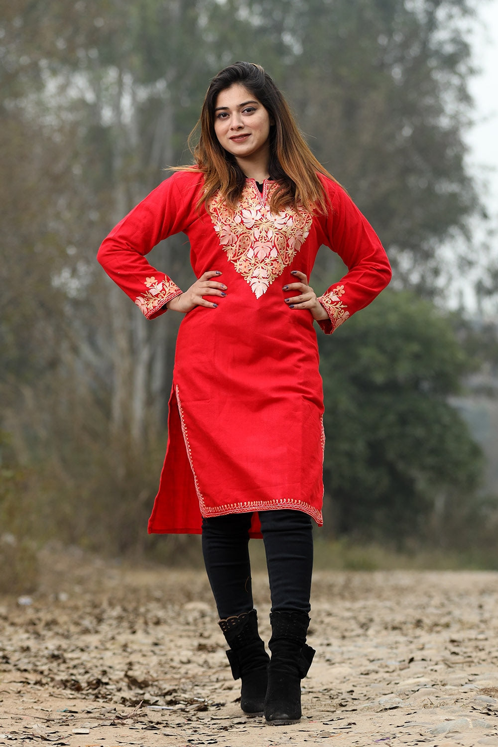 Traditional Red Color Aari Work Embroidered Kurti With New