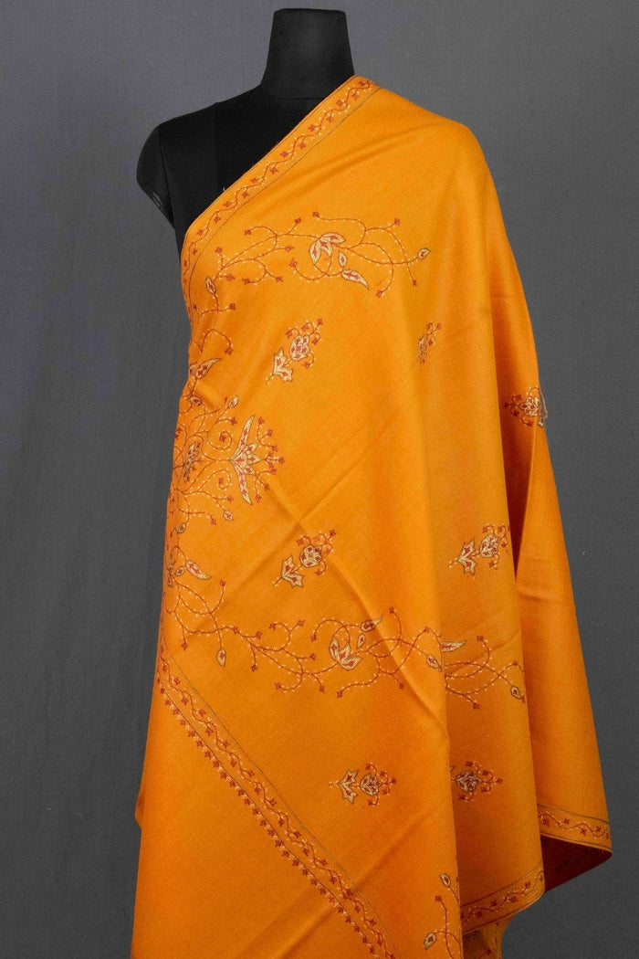 Traditional kashmiri mustard colour sozni shawl emblished