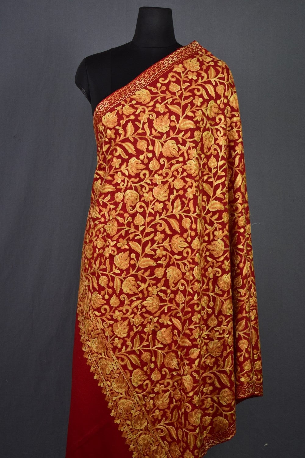 Traditional Reddish Maroon Florel Chinar Embroidered