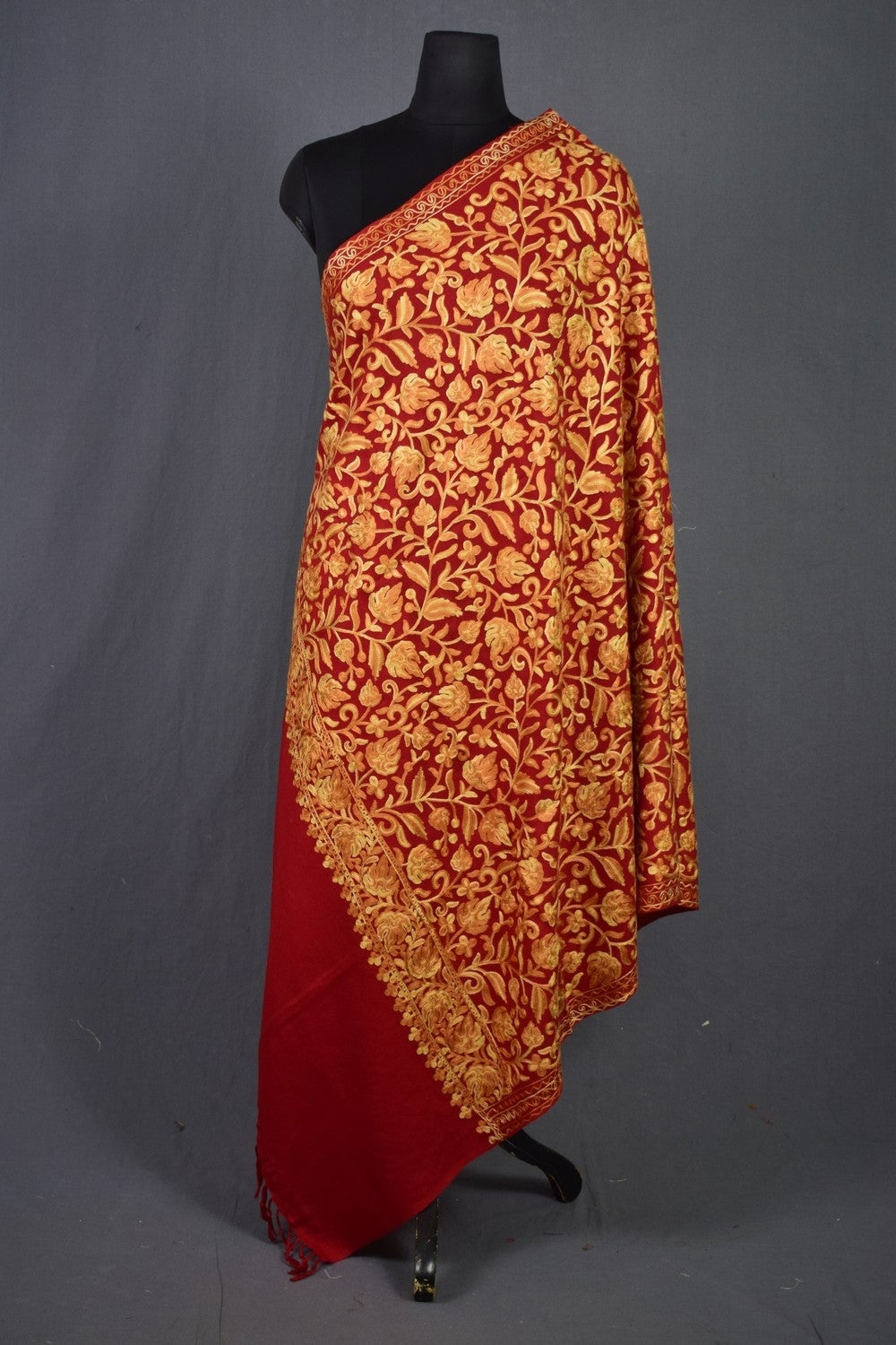 Traditional Reddish Maroon Florel Chinar Embroidered