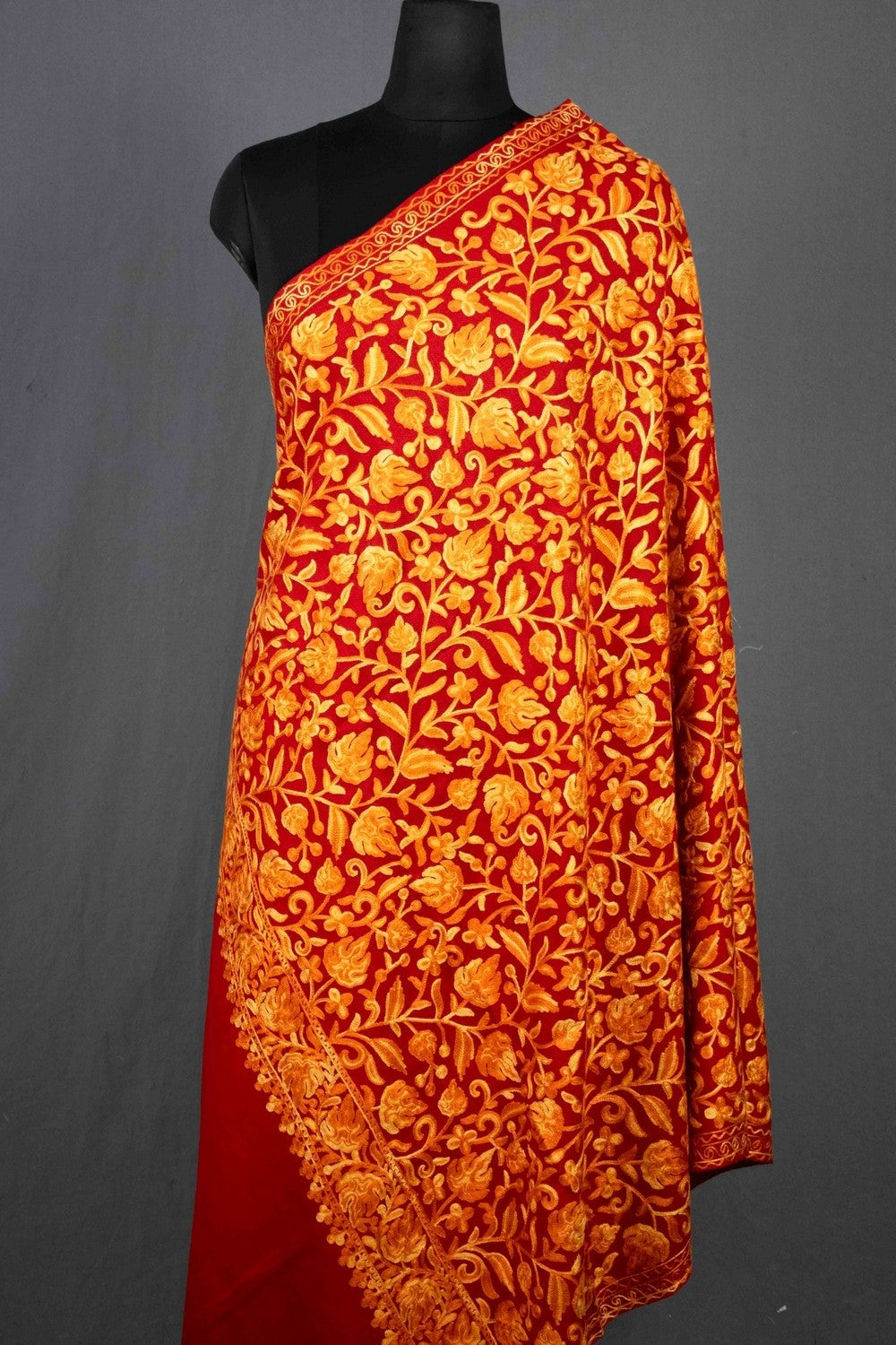 Traditional Reddish Maroon Florel Chinar Embroidered