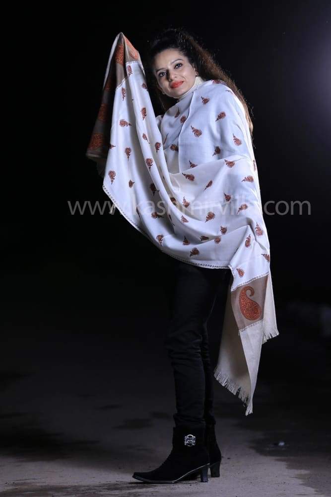 Tri Color Sozni Work Embroiderey Shawl Enriched With Running