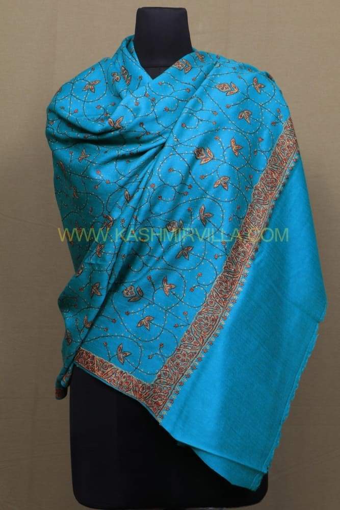 Turquoise Colour Shawl With Allover Jaal Perfect Finishing
