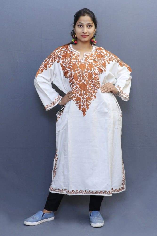 White Color Aari Work Embroidered Phiran Enriched Designer