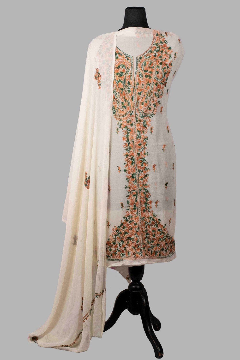 White Colour Aari Work Kurti With Front Back Thread