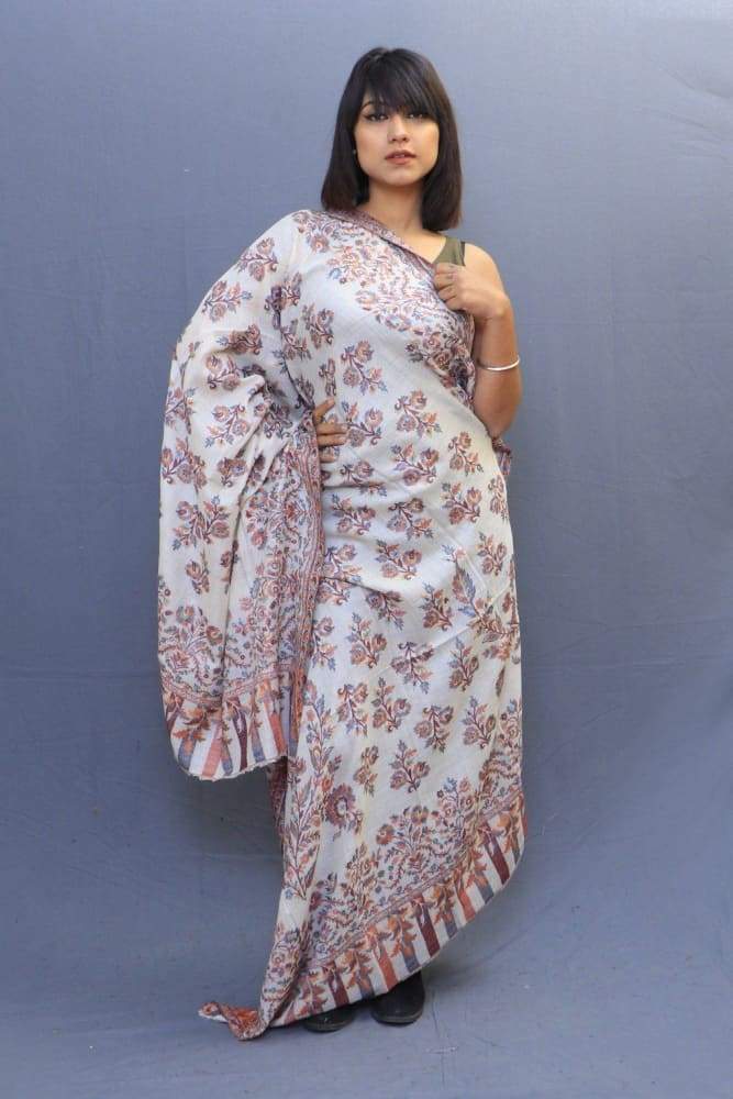 White Colour Kani Shawl With All Over Bold And Dense Motifs