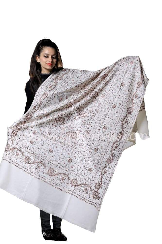Off White Colour SemiPashmina Shawl With OverAll Jaal Gives