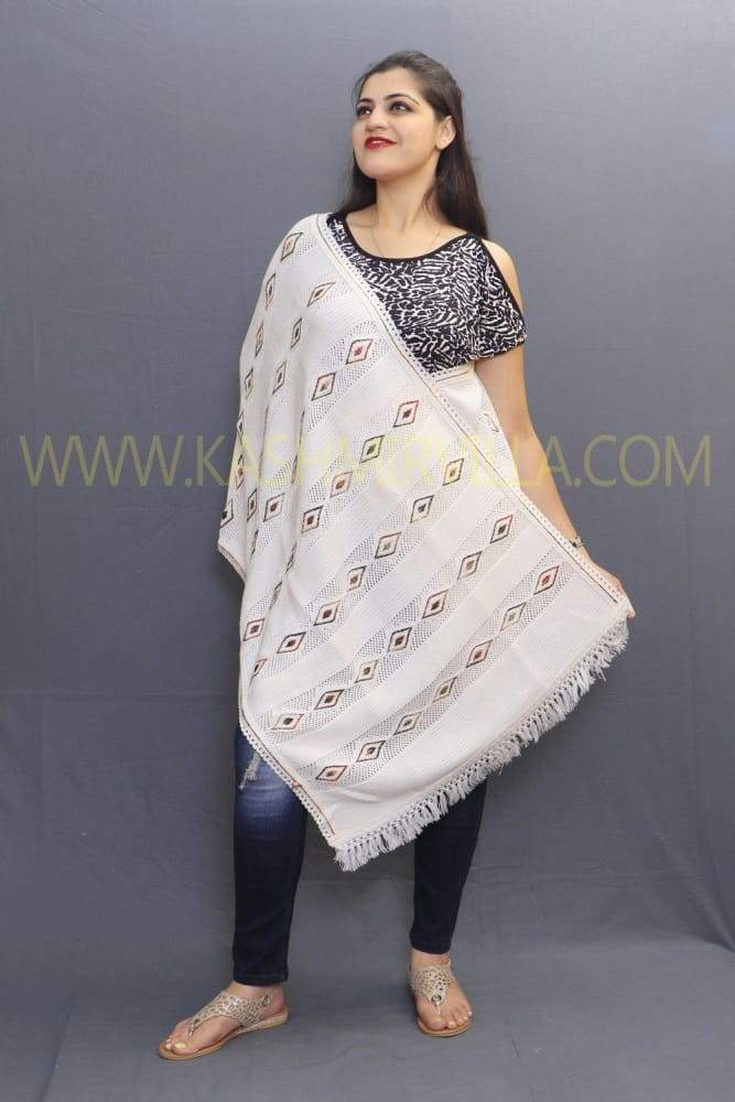 White Coloured Knitting Stole Enriched With Stylish