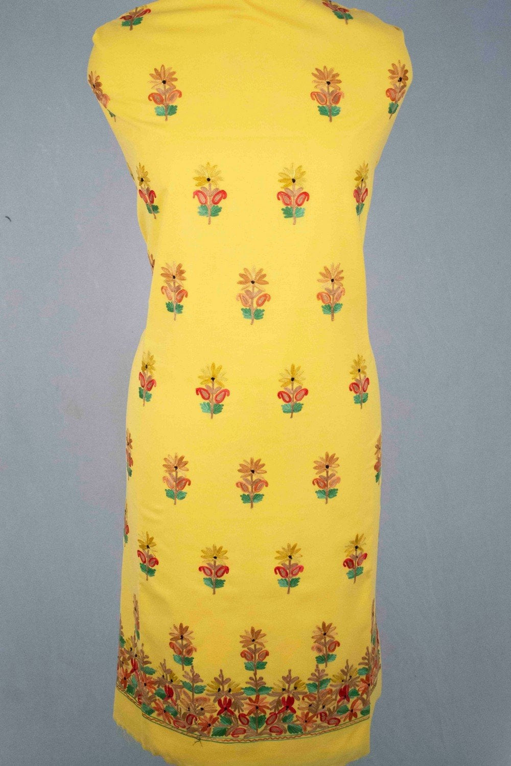 Yellow Aari Work Salwar Kameez With Zari Neckline Embroidery