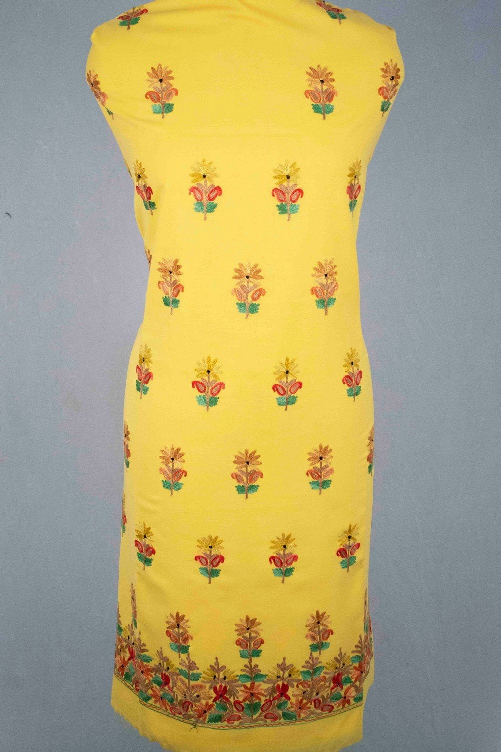 Yellow Aari Work Salwar Kameez With Zari Neckline