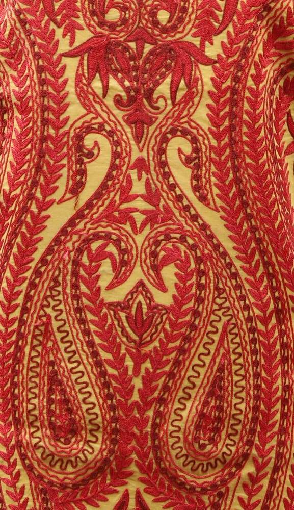 Yellow Colour Kashmiri Aari Work Embroidered Cotton Suit