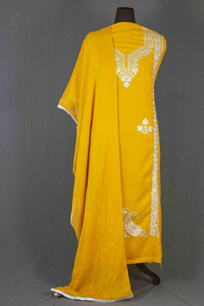 Yellow Colour Kashmiri Tilla Aari Work Salwar Kameez