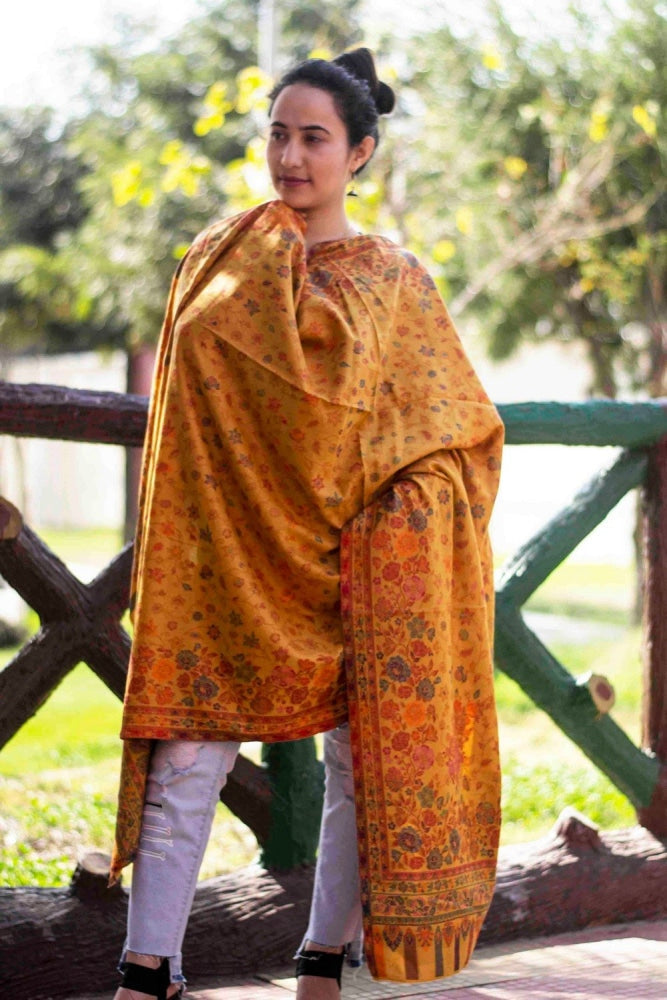 Yellow Mustard Colour Beautiful Kani Border And AllOver